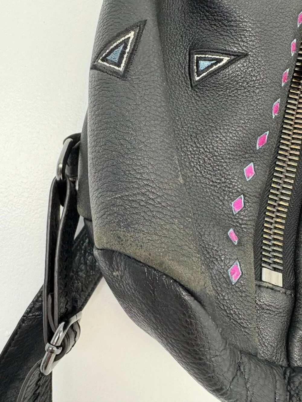 Aimee Kestenberg Tamitha Black Leather Embroidered Backpack Geometric Detail